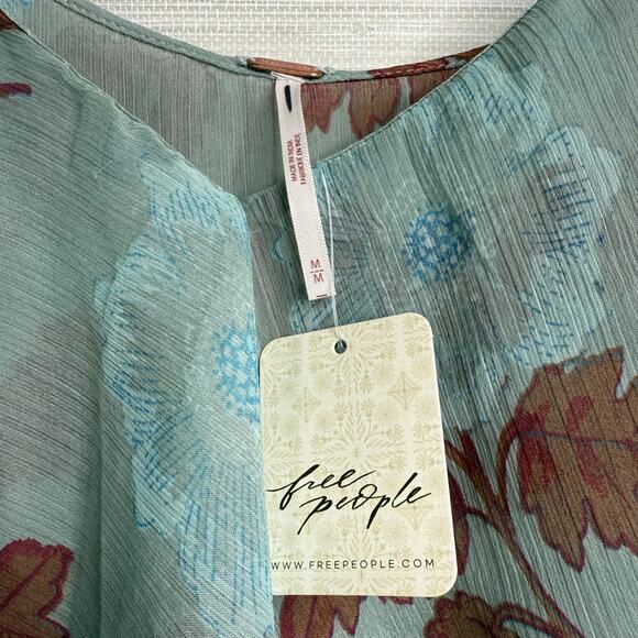 Free People dress or maxi top floral sheer slip ruffled strappy slit boho Medium - Picture 9 of 10